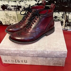 Beautiful BedStu Sally wingtip bootie boots 7.5 Rustic Merlot worn twice!